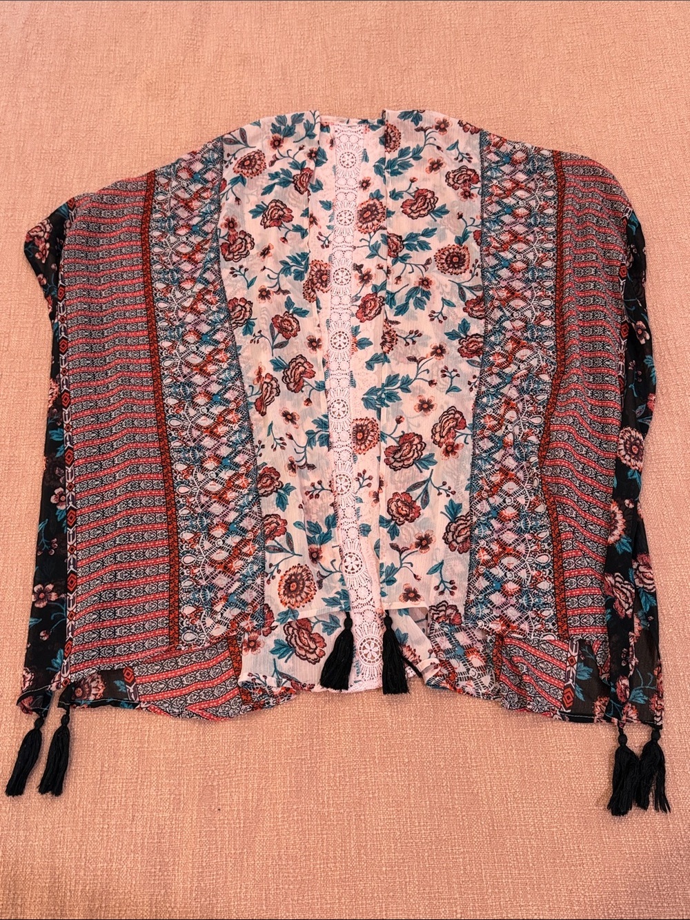 Boho Floral open front lightweight Kimono top / after swim coverup  - Multicolor